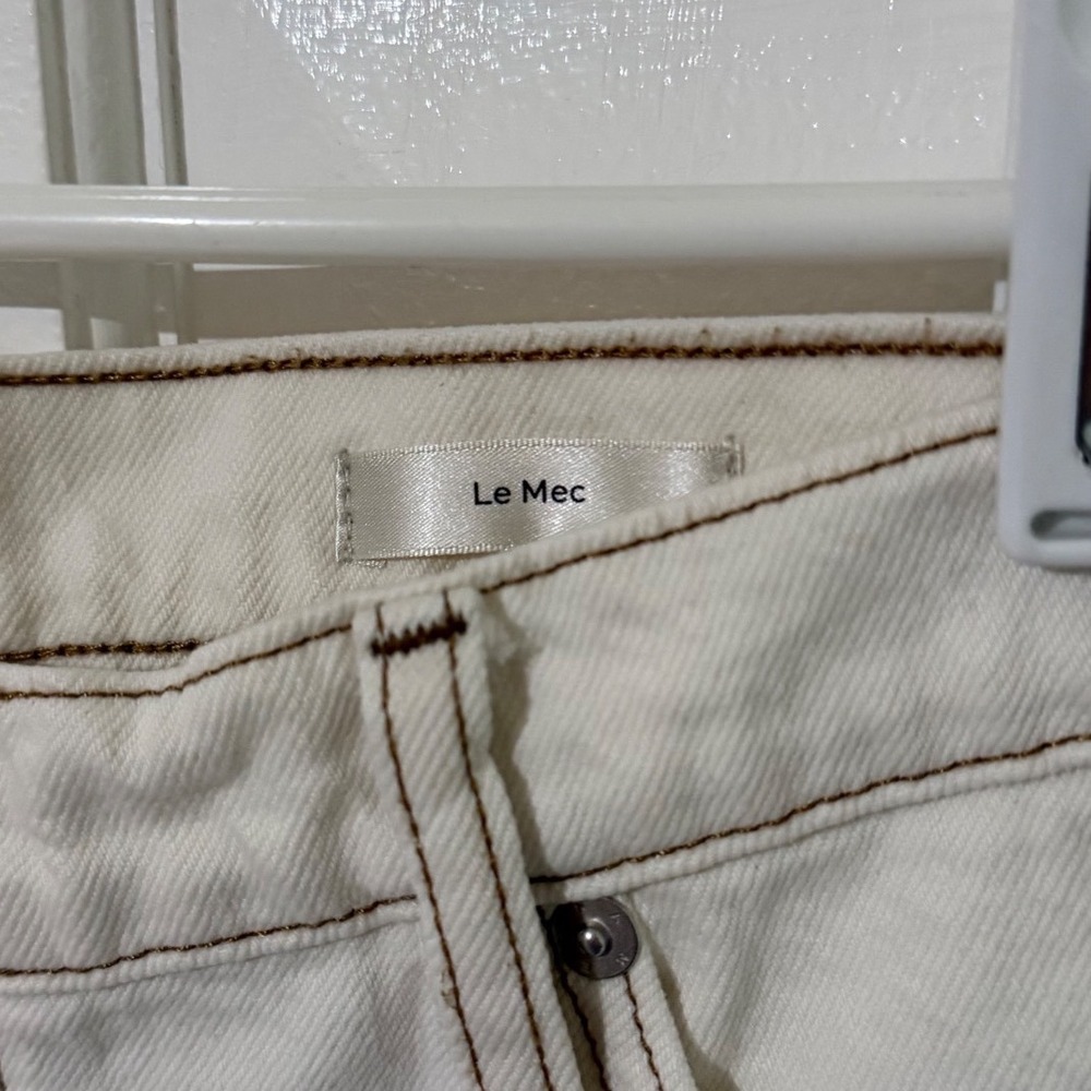 FRAME Le Mec Off White Contrast Stitch Raw Hem Straight Leg Jeans 29 - Picture 4 of 4